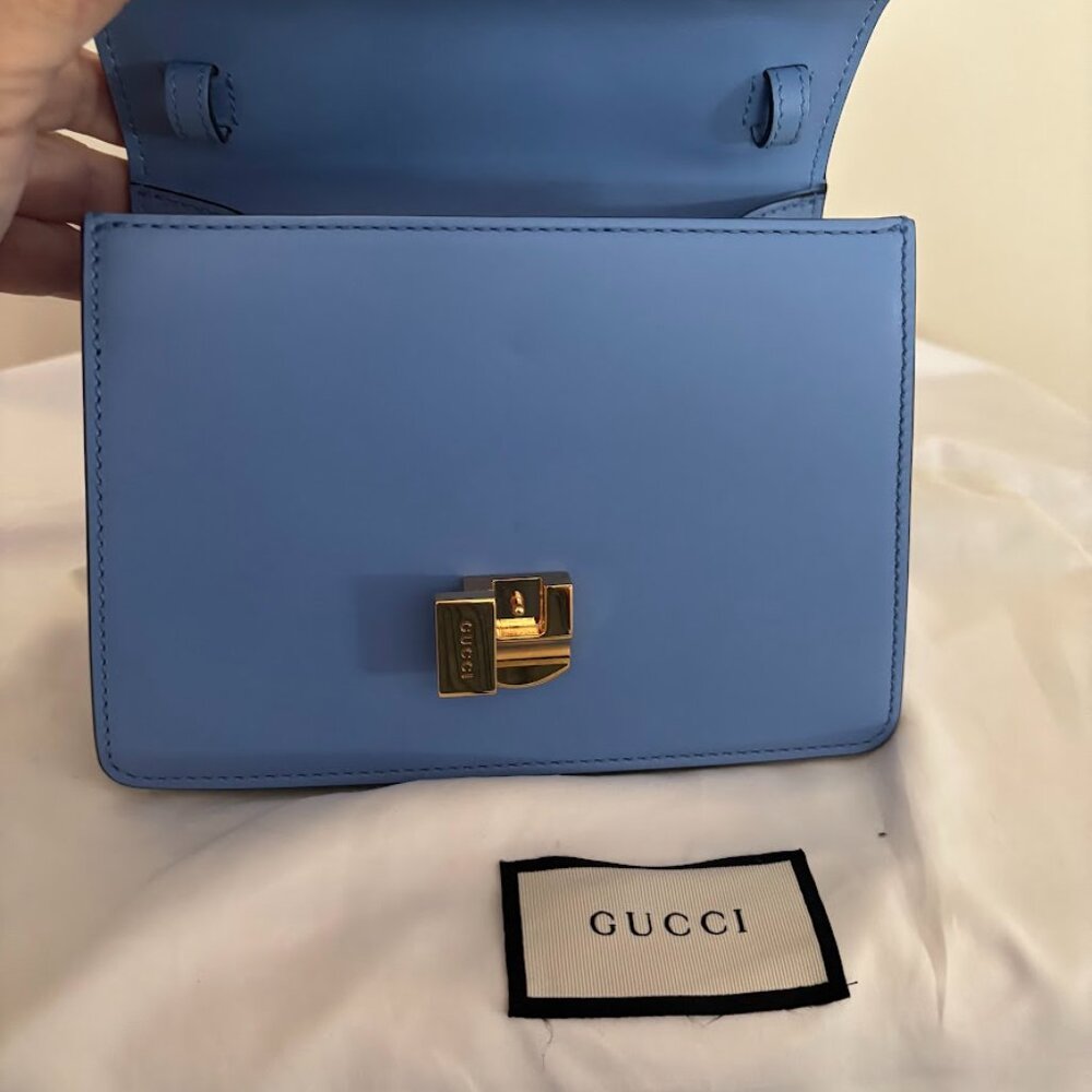 RARE GUCCI Blue Crossbody Mini Bag with Gold Accents with 3 Straps & Dust Bag! - Picture 9 of 10